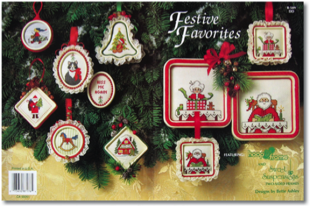 BOOK. Festive Favorites: Eight charming Christmas designs for Sweet Suspensions frames cross-stitched on 18-count Aida cloth. Stitched on 11-count Aida cloth, they fit into Easy Street Craft’s 5